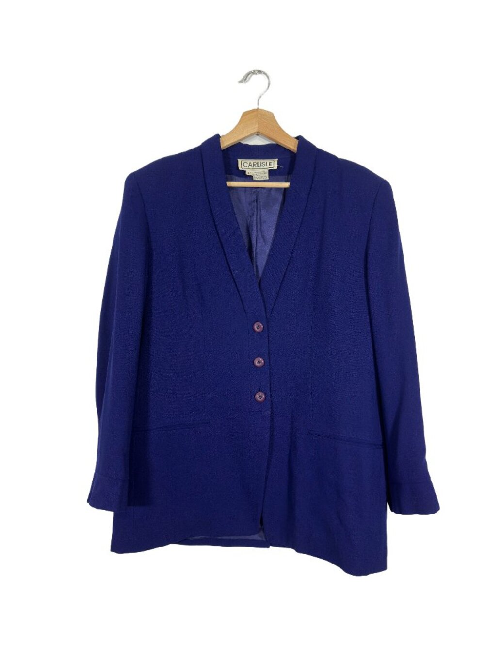 Carlisle VTG 80s Wool Blazer Size 12 Purple Classic Career Business Casual Class